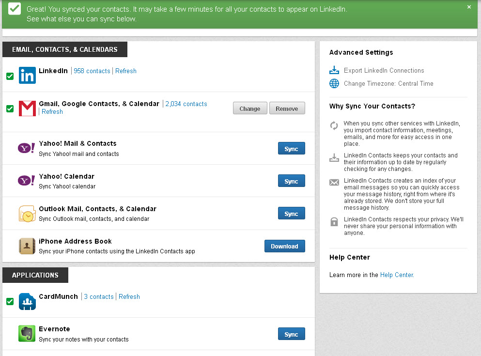 sync contacts LinkedIn