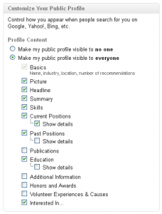 LinkedIn public profile settings