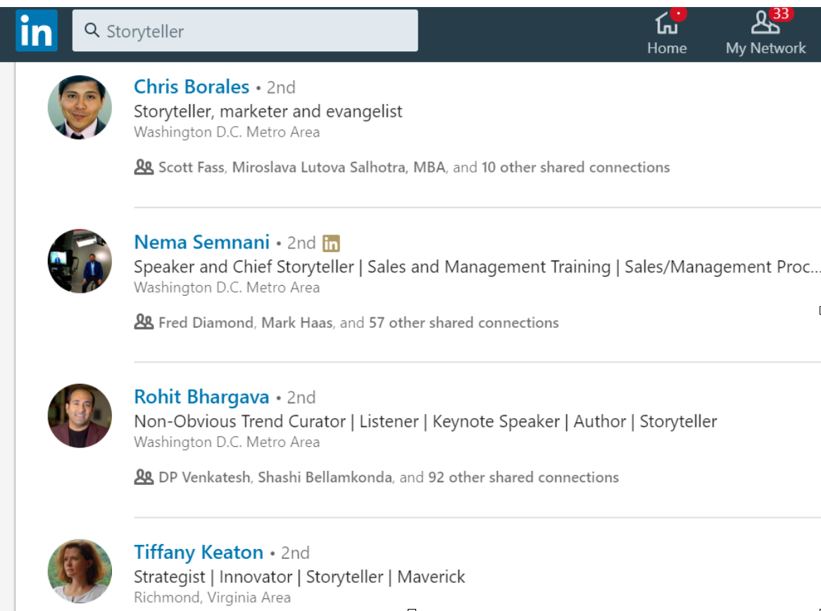 Storyteller LinkedIn search