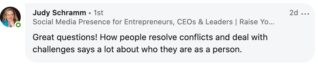 Judy Schramm LinkedIn comment