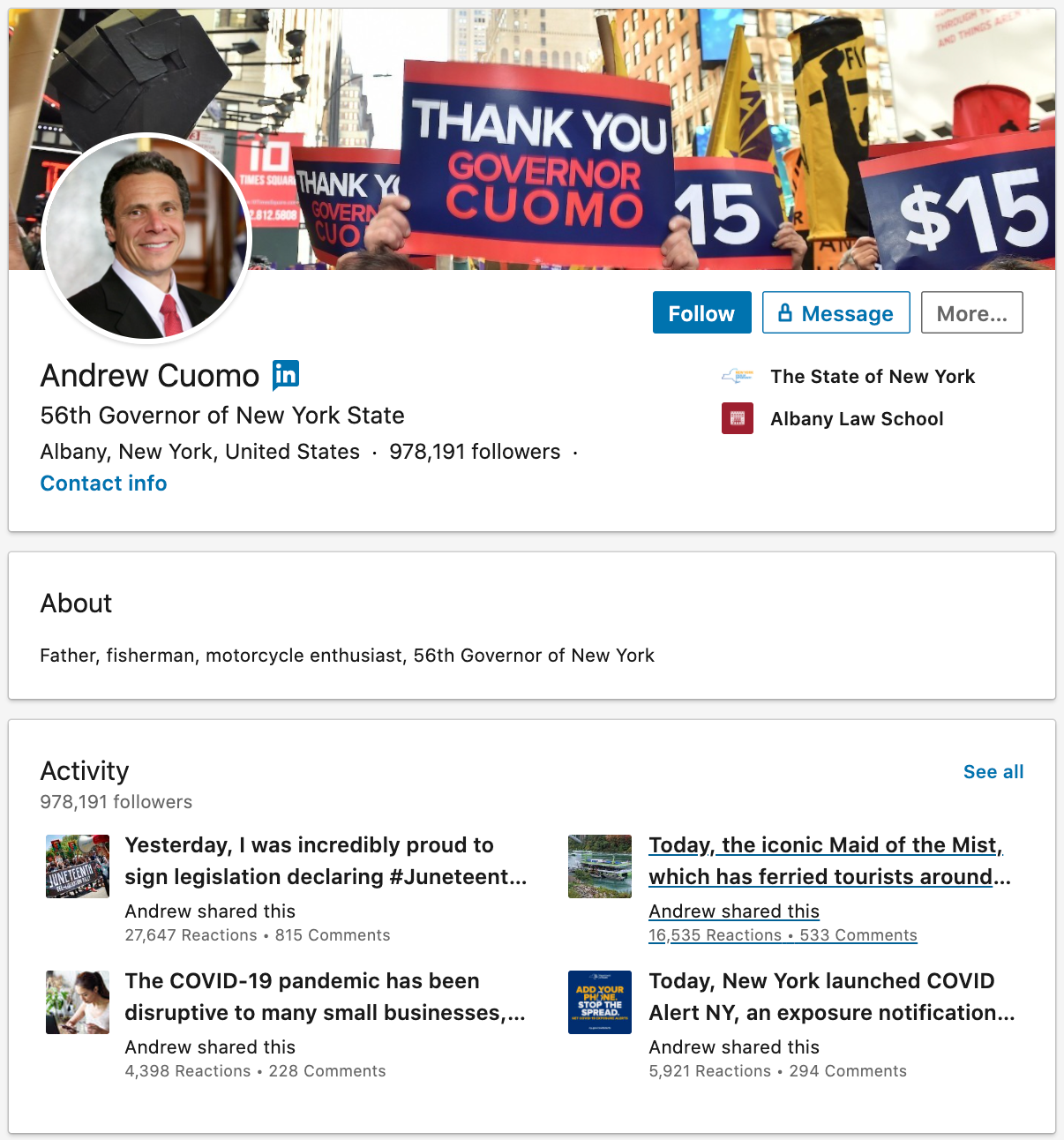 Andrew Cuomo LinkedIn