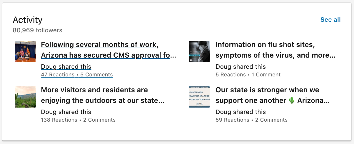 Doug Ducey linkedin activities