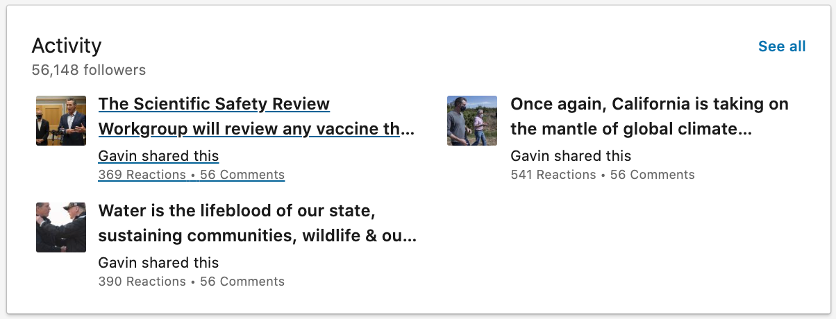 Gavin Newsom linkedin activities