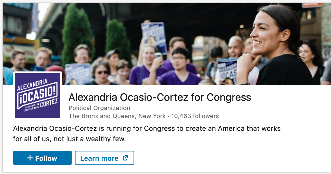 Alexandria Ocasio-Cortez for congress linkedin page