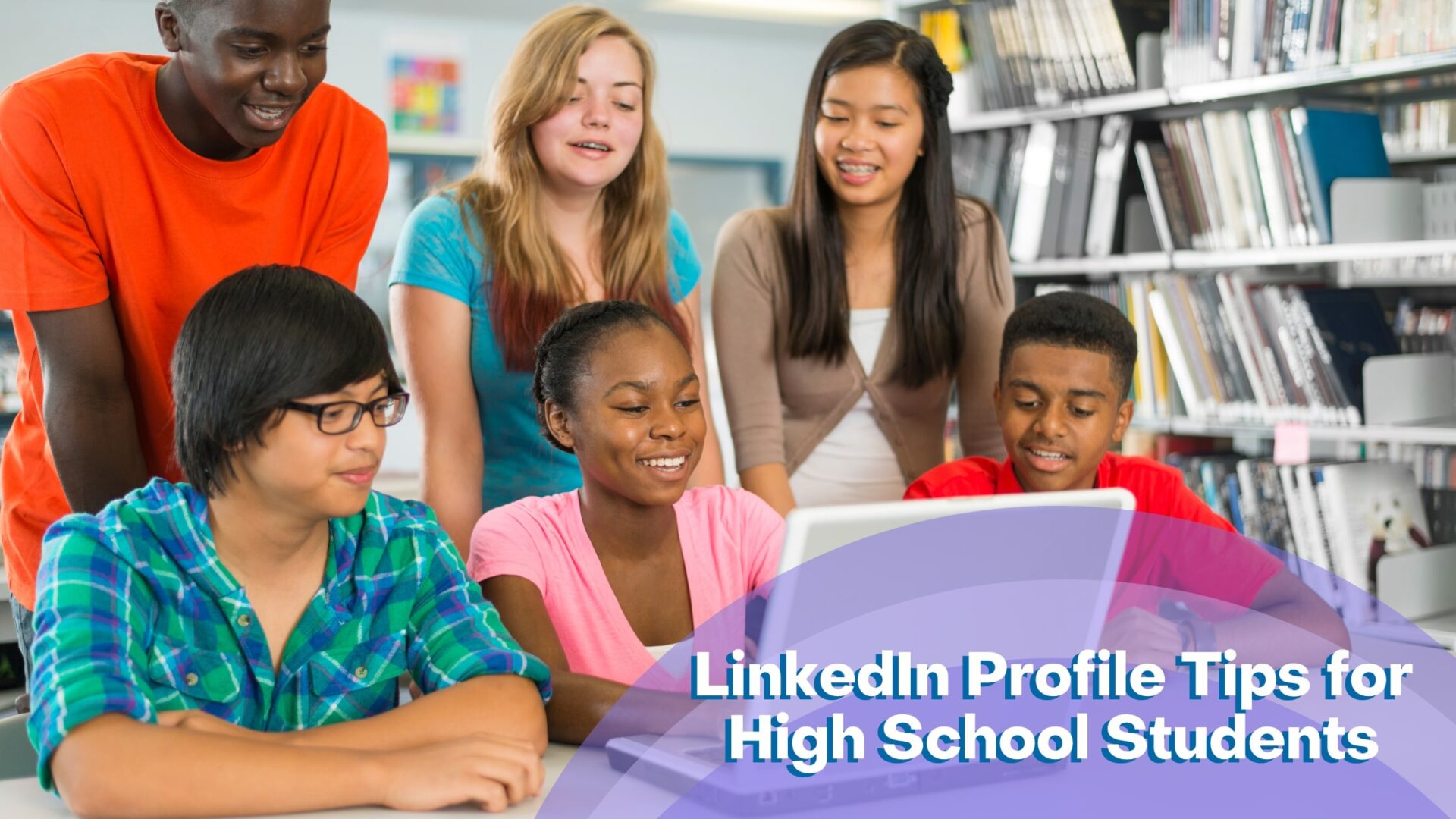 a group of high school students setting up their linkedin accounts