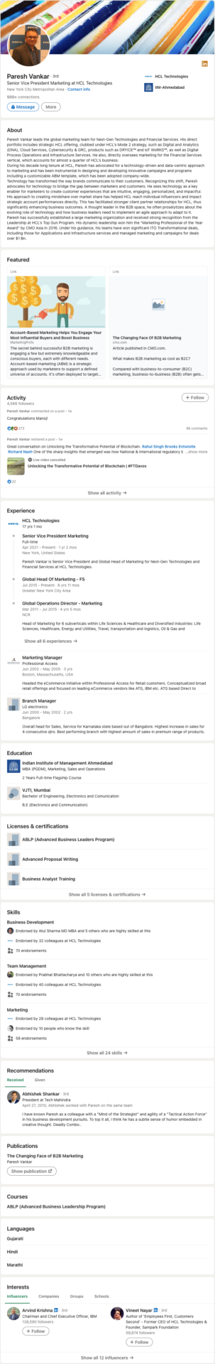 Paresh Vankar LinkedIn profile