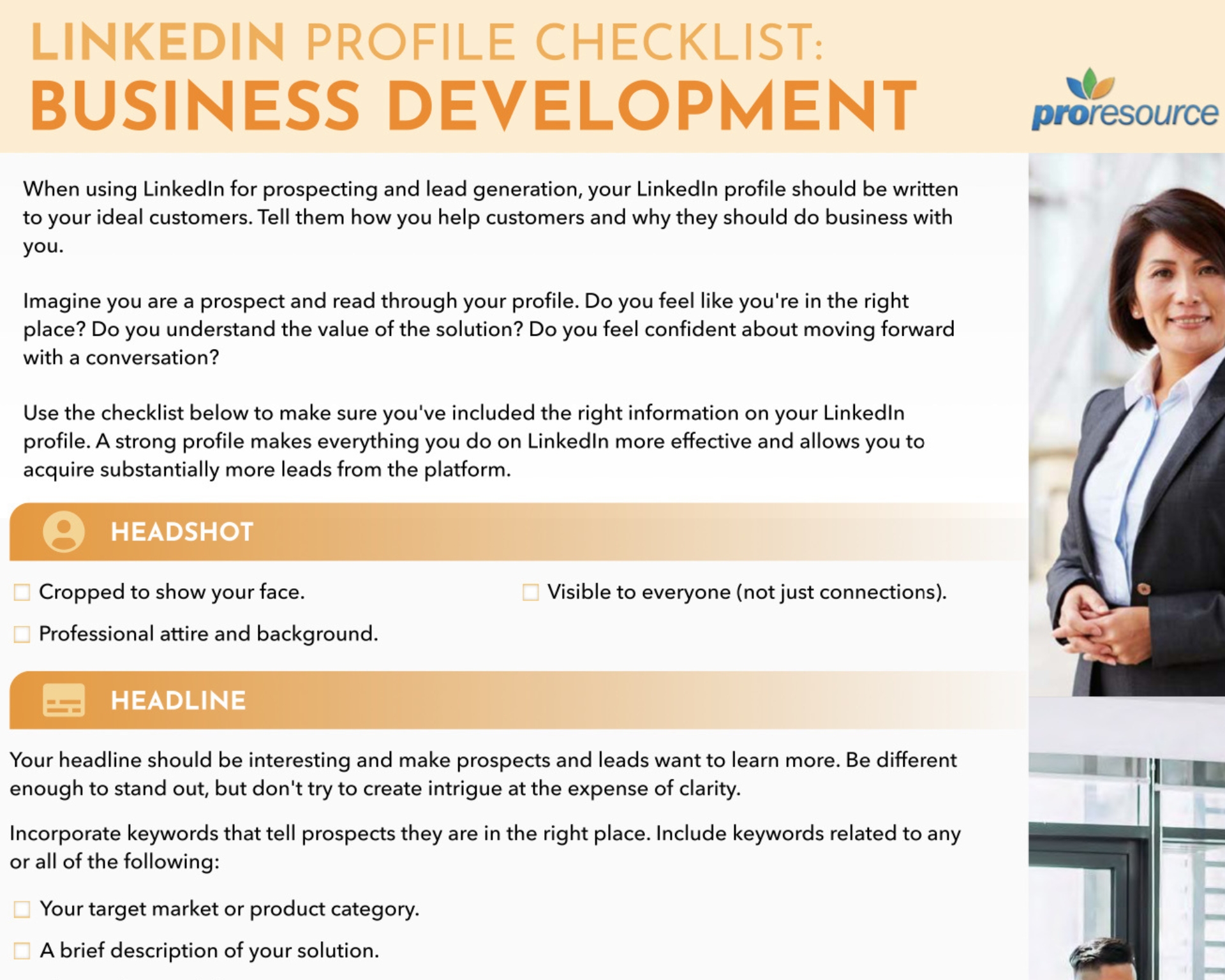 Business Development Checklist LinkedIn profile checklist for business development
