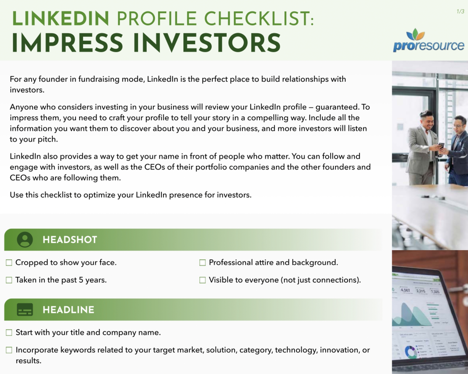 Impress Investors Checklist LinkedIn profile checklist for impressing investors