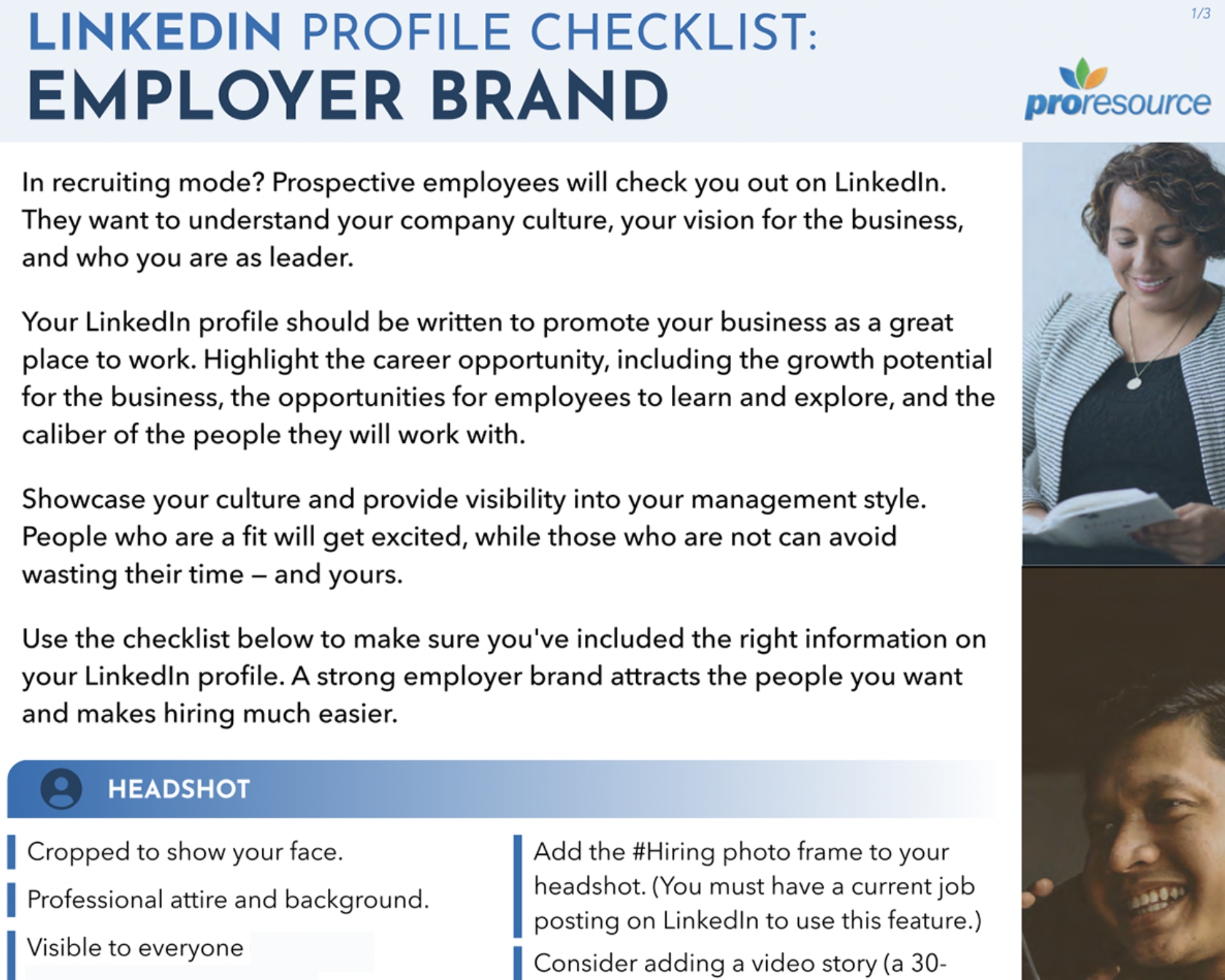 Linkedin profile checklist for employer branding goal 