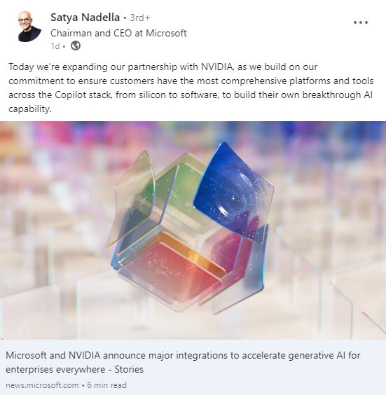 satya nadella posts a news about microsoft