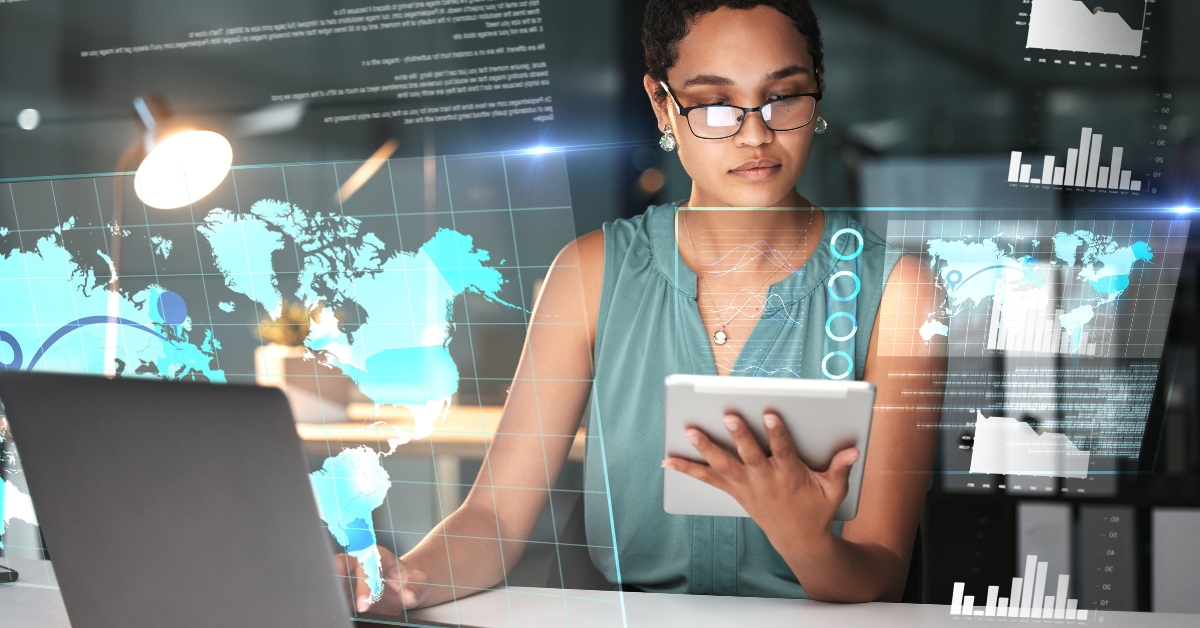 advanced analytics services a female executive checks her linkedin analytics