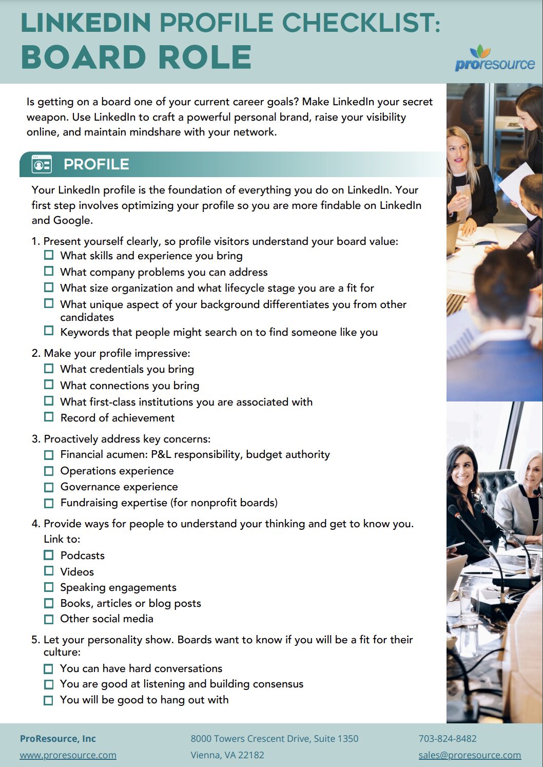 Employer Brand Image linkedin profile checklist for board role